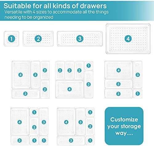 Vtopmart 25 PCS Clear Plastic Drawer Organizers Set, 4-Size Versatile Bathroom and Vanity Drawer Organizer Trays, Storage Bins for Makeup, Bedroom, Kitchen Gadgets Utensils and Office - Image 7