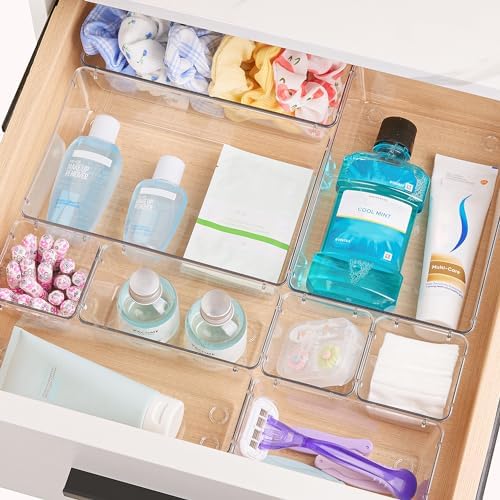 Vtopmart 44 PCS Clear Plastic Drawer Organizers Set, 4-Size Versatile Bathroom and Vanity Organizer Trays, Non-Slip Storage Containers for Makeup, Jewelries, Bedroom，Kitchen Utensils and Office - Image 7