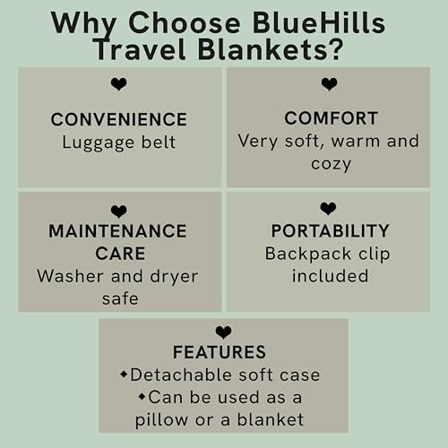 BlueHills Premium Soft Plush Travel Blanket Pillow for Airplane Traveling Essentials in a Bag Flight Throw with Hand Luggage Belt Backpack Clip Compact Portable Plane Accessories Grayish Blue - T026 - Image 5