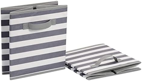 Amazon Basics Cube Organizer Storage Bins Handles, Collapsible Fabric, Pack of 6, 10.5"x10.5"x11", White/ Light Grey Stripe - Image 4