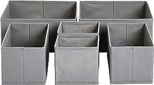 Amazon Basics Cloth Drawer Storage Organizer Boxes for Socks, Underwear and Baby Items, Set of 6, Gray