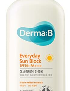 Derma B Everyday Sun Block Large Size Sunscreen SPF50+ PA++++ 6.71 Fl Oz, 200ml Fast-Absorbing Lightweight SPF Moisturizer, Facial Body Non-Sticky for Dewy Skin, Korean Protection Lotion