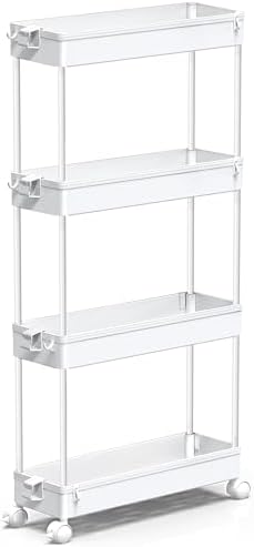 SPACEKEEPER Slim Rolling Storage Cart 4 Tier Bathroom Organizer Mobile Shelving Unit Utility Cart Tower Rack for Kitchen Laundry Narrow Places, White - Image 8
