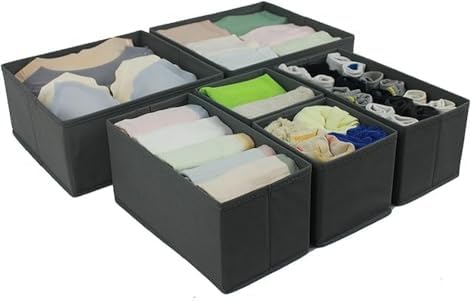 Amazon Basics Cloth Drawer Storage Organizer Boxes for Socks, Underwear and Baby Items, Set of 6, Gray - Image 3