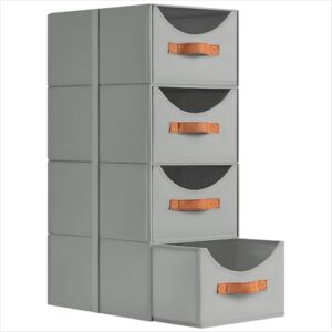 Stackable Storage Drawers - Collapsible Storage Bins with Drawers, 4 Pack Closet Shelf Organizer Basket, Fabric Pull Out Organizer for Bedroom, Living Room, Dorm, Grey