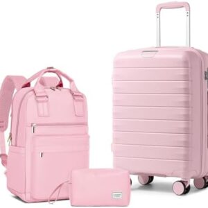 LARVENDER Luggage Sets 3 Piece, Hardside PP Carry On Suitcase with 360° Spinner Wheels TSA Lock Luggage Sets for Women, Orchid Pink