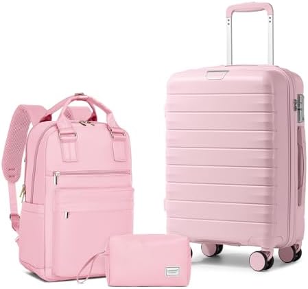 LARVENDER Luggage Sets 3 Piece, Hardside PP Carry On Suitcase with 360° Spinner Wheels TSA Lock Luggage Sets for Women, Orchid Pink