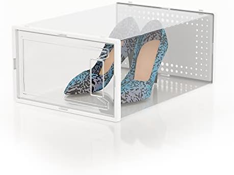 12 Pack Large Shoe Organizer Storage Boxes for Closet, Modular Space Saving Shoe Boxes Clear Plastic Stackable Sneaker Containers Display Case with Lid, Pearl White - Image 8