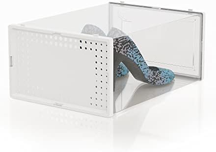 12 Pack Large Shoe Organizer Storage Boxes for Closet, Modular Space Saving Shoe Boxes Clear Plastic Stackable Sneaker Containers Display Case with Lid, Pearl White - Image 9