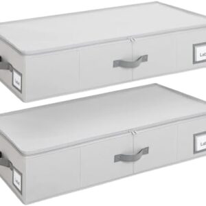 Cupic Cupid Under Bed Storage Containers, Foldable Organizer with Lid for Bedroom, Underbed Storage Box for Blankets, Clothes, Shoes, 2 Pack, Grey