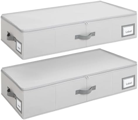 Cupic Cupid Under Bed Storage Containers, Foldable Organizer with Lid for Bedroom, Underbed Storage Box for Blankets, Clothes, Shoes, 2 Pack, Grey
