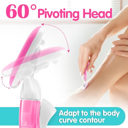 DreamGenius Travel Razors for Women, Travel Size Toiletries Include 1 Handle and 2 Cartridges, Extra Smooth 5-Blade Travel Essentials Razor with Case for Shaving, Pink - Image 3