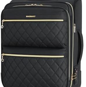 BAGSMART Softside Expandable Luggage Airline Approved with Spinner Wheels, 20 Inch Carry On Luggage 22x14x9 with TSA Lock, Quilted Rolling Suitcases for Women, Black