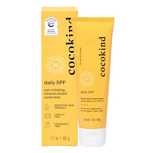 Cocokind Daily SPF, Mineral Face Sunscreen with Zinc Oxide, SPF 32, Reef Safe, Unscented, All Skin Types, Non-Toxic, Cruelty Free, 1.7 fl oz