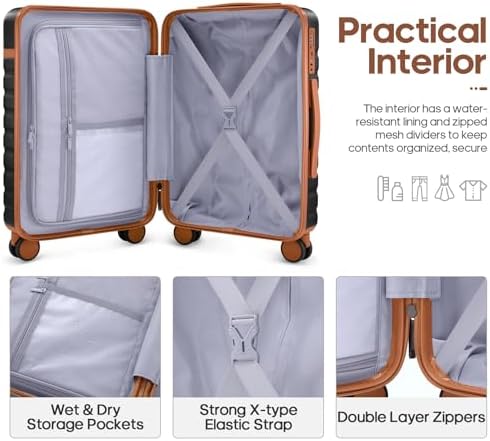 Luggage Sets 3 Piece, Carry On Luggage 20In With Spinner Wheels,PC Hardside Suitcase Set with TSA Lock,Durable Carry On Suitcase With Travel Backpack for Men (Black, 3 piece set (20inch)) - Image 2