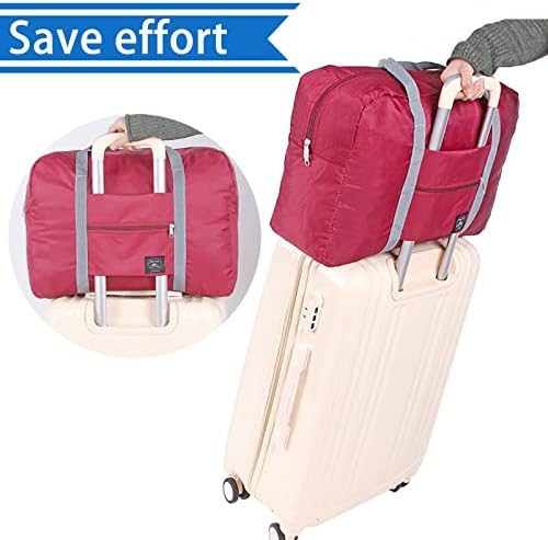 Foldable Travel Duffel Bag Tote Carry on Luggage Bag Spirit Airlines Personal item Sports Gym Bag Water Resistant Weekender Overnight Bags for Women and Men (Red) - Image 3