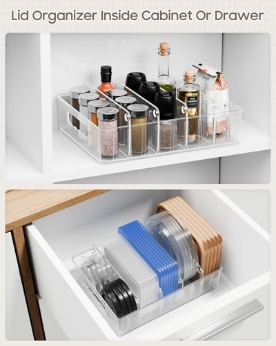 LYNG Lid Organizers Inside Cabinet, Clear Plastic Storage Lid Organizer With 4 Adjustable Dividers, Food Container Lid Organizer For Kitchen Pantry - Image 4