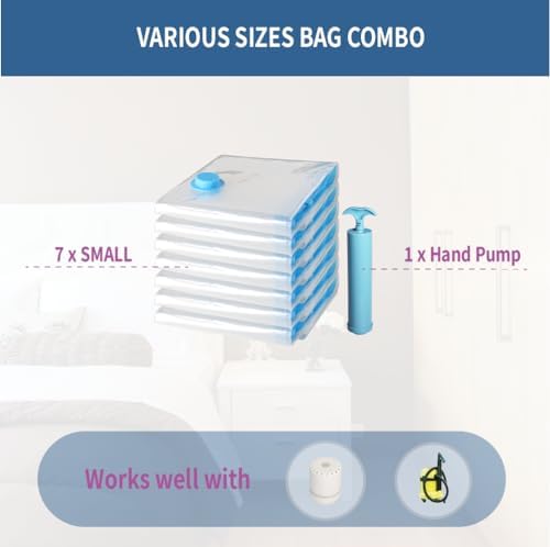 7 Pack Small Space Saver Vacuum Storage Bags for Clothing Travel, Vacuum Seal Compression Bags for Clothes, Packing, Luggage, Blankets, Comforters and Pillows, Hand Pump Included - Image 4