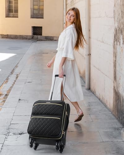 BAGSMART Softside Expandable Luggage Airline Approved with Spinner Wheels, 20 Inch Carry On Luggage 22x14x9 with TSA Lock, Quilted Rolling Suitcases for Women, Black - Image 8