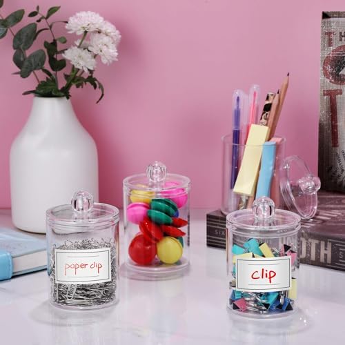 4 Pack Acrylic Qtip Holder Dispenser for Cotton Swabs, Balls, Pads, Floss Picks- Small Clear Plastic Canister Apothecary Jar Set, Bathroom Essentials Accessories Decor, Vanity Makeup Storage Organizer - Image 5