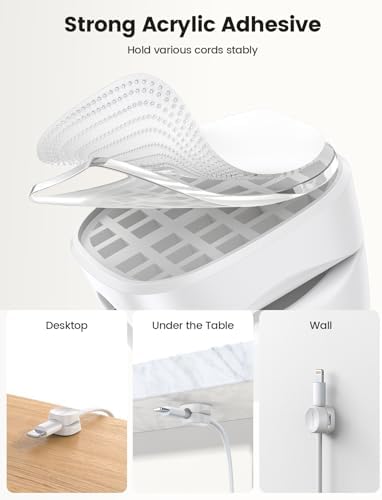 8Pack Cord Organizer [1s Lock] Spring Cable Management Clips - Lamicall Desk Cord Holder, Adhesive Cute Round Cable Clip, Phone Charger Wire Organizer Keeper for Nightstand Car Office Accessory, White - Image 4