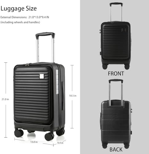 Expandable Carry On Luggage Durable Hardside Lightweight Rolling Suitcases with Spinner Wheels TSA Lock, (Black, 19.5-Inch) - Image 2