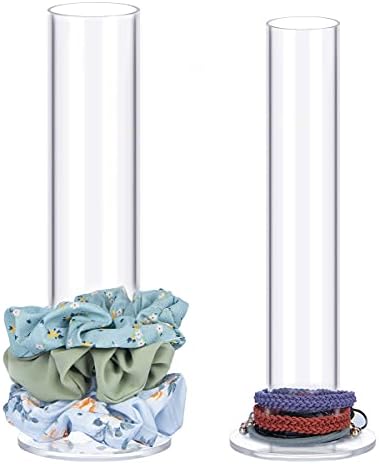 ByKen 2PcS Acrylic Scrunchie Holder Organizer,Hair Ties Holder for Bathroom,Clear Hair Accessories Bowknot Organizer,Room Decor for Girls