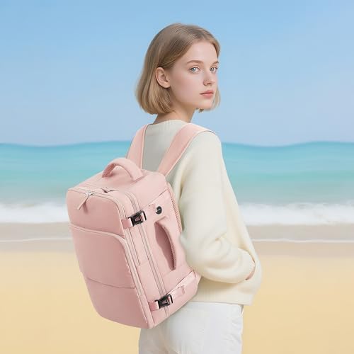 Beraliy Travel Backpack for Women Airline Approved Carry On Backpack, 16 Inch Business Work Backpack with Laptop Compartment, Airplane Personal Item Travel Bags for Trip, Underseat Weekend Bag, Pink - Image 2
