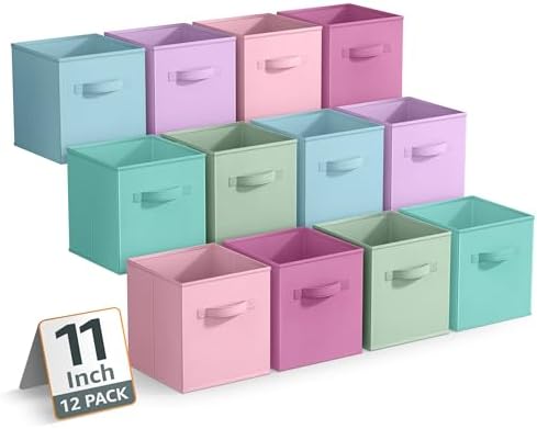 Sorbus 11 Inch Storage Bins - Sturdy Collapsible Fabric Storage Cubes with Handle - 12 Foldable Baskets for Organizing Clothes, Toys, Books - Storage Baskets for Shelves, Closets - Image 9