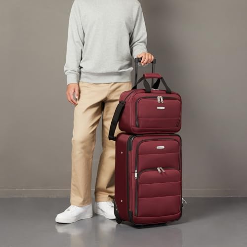 Amazon Basics Luggage Sets, Carry-On 23-Inch, tote 15-Inch, Suitcase With Wheels, Expandable Extra Space (+15%), Front Pockets and Telescopic Handle, Burgundy - Image 5