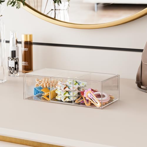Hair Accessories Organizer for Girls, Clear Acrylic Hair Bow Tie Clip Scrunchie Holder with Divider, Cute Small Stackable Storage Drawer Container Caddy Box for Bathroom Vanity Countertop - Image 5