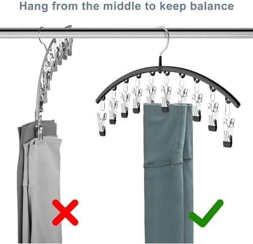 Legging Organizer for Closet, Metal Yoga Pants Hangers 2 Pack w/10 Clips Holds 20 Leggings, Space Saving Hanging Closet Organizer w/Rubber Coated Closet Organizers and Storage, Black - Image 5