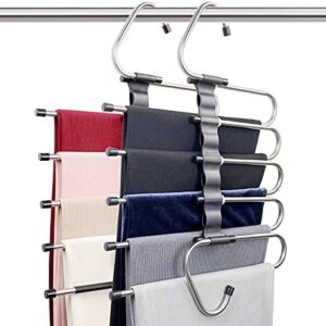 Magic Pants Hangers Space Saving - 2 Pack for Closet Multiple Layers Multifunctional Uses Rack Organizer for Trousers Scarves Slack (2 Pack with 10 Metal Clips)