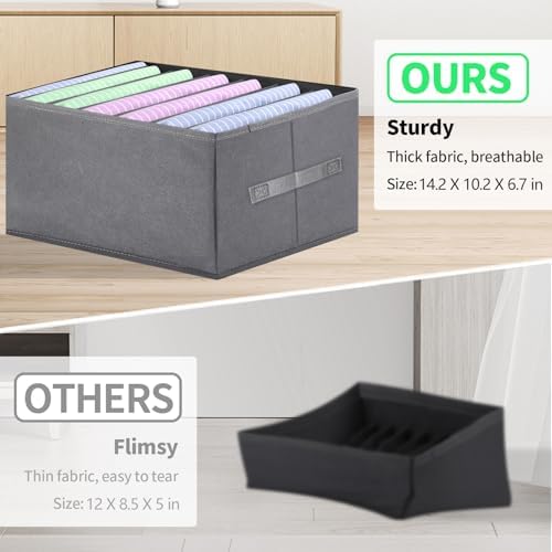 Jeans Organizer for Closet, Foldable Wardrobe Clothes Organizer with Handle, Stackable Closet Clothes Drawer Organizer Tshirts with 7 Grids for Leggings, Sweater, Jean, Pants, Grey (6 PACK) - Image 6