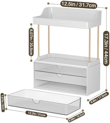 5 Tiers Bathroom Counter Organizer - 3 Drawers Makeup Organizer, Cosmetic Storage Drawer for Dresser Countertop and Bathroom Vanity for Large Skincare, Perfume, Clear - Image 6