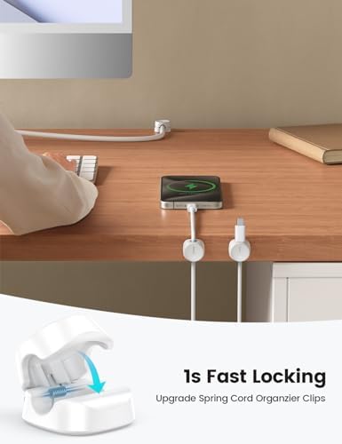 8Pack Cord Organizer [1s Lock] Spring Cable Management Clips - Lamicall Desk Cord Holder, Adhesive Cute Round Cable Clip, Phone Charger Wire Organizer Keeper for Nightstand Car Office Accessory, White - Image 2