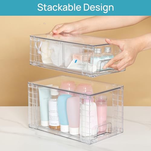 Vtopmart 4 Pack Clear Stackable Storage Drawers,Easy to Assemble Bathroom Organizers and Storage with handles,Plastic Drawers for Kitchen Pantry,Cabinet,Under Sink Organization - Image 7
