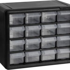 Akro-Mils 16-Drawer Plastic Drawer Storage Cabinet for Garage Organization, Beads, Makeup Organizer, Building Bricks Storage, Teacher Toolbox, 10-1/2" W x 6-1/2" D x 8-1/2" H, 10116 Black