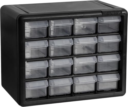 Akro-Mils 16-Drawer Plastic Drawer Storage Cabinet for Garage Organization, Beads, Makeup Organizer, Building Bricks Storage, Teacher Toolbox, 10-1/2" W x 6-1/2" D x 8-1/2" H, 10116 Black