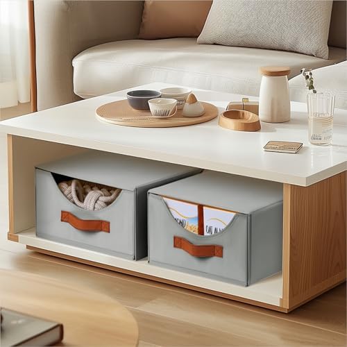 Stackable Storage Drawers - Collapsible Storage Bins with Drawers, 4 Pack Closet Shelf Organizer Basket, Fabric Pull Out Organizer for Bedroom, Living Room, Dorm, Grey - Image 7