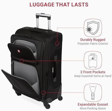 SwissGear Sion Softside Expandable Luggage, Black, Checked-Medium 25-Inch - Image 4
