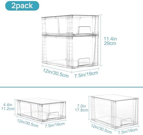 Vtopmart 4 Pack Clear Stackable Storage Drawers,Easy to Assemble Bathroom Organizers and Storage with handles,Plastic Drawers for Kitchen Pantry,Cabinet,Under Sink Organization - Image 3