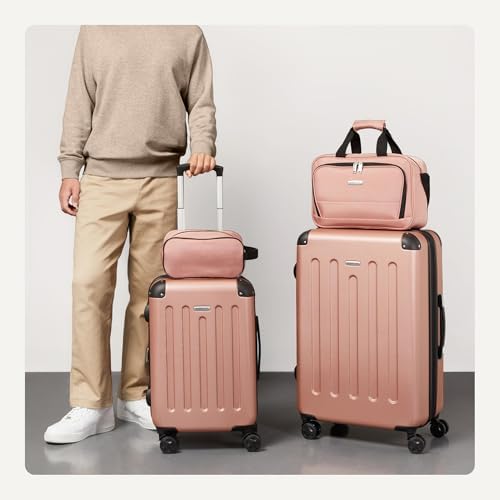 Amazon Basics 4-Piece Luggage Set, Including Two Hardside Suitcases With Multidirectional Spinner Wheels (22" CarryOn and 28" Checked), Plus 15-inch Tote Bag and 10-inch Compact Travel Bag, Rose Gold - Image 3