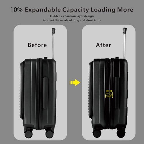 Expandable Carry On Luggage Durable Hardside Lightweight Rolling Suitcases with Spinner Wheels TSA Lock, (Black, 19.5-Inch) - Image 7