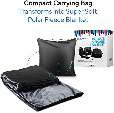 Travel Blanket Luxury Travel Set - Ergonomic Airplane Neck Pillow 100% Pure Memory Foam and Super Soft Fleece Blanket - Premium 3D Sleep Mask & Earplugs - Ultimate 4-in-1 Traveling Kit Black - Image 6