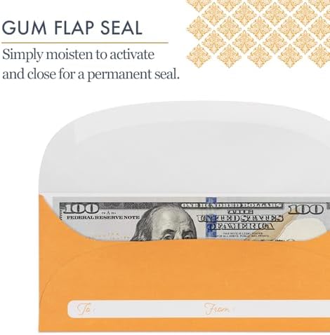 Money Envelopes for Cash Gifts, 100-Count Elegant Gold Victorian Bloom Damask Envelopes for Christmas, Birthdays, Weddings, Graduations, 3 x 7 Inches - Image 5