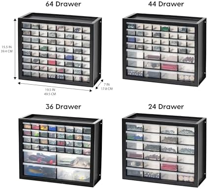 IRIS USA Screw Tool Organizer Small Parts Cabinet, 44-Drawer, Electronics Hardware Nuts and Bolts Plastic Storage Drawers Garage Storage, Stackable Bead Craft Organizer Building Bricks Sorter, Black - Image 3