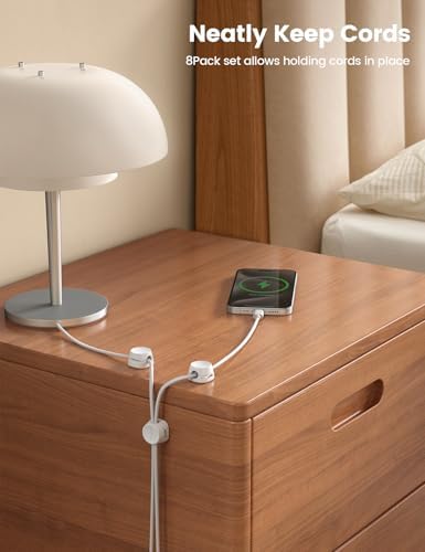 8Pack Cord Organizer [1s Lock] Spring Cable Management Clips - Lamicall Desk Cord Holder, Adhesive Cute Round Cable Clip, Phone Charger Wire Organizer Keeper for Nightstand Car Office Accessory, White - Image 3