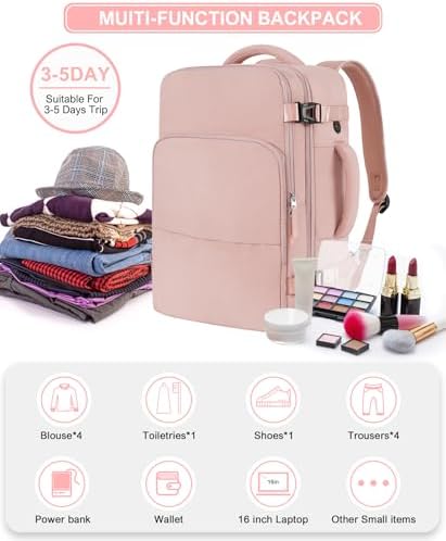 Beraliy Travel Backpack for Women Airline Approved Carry On Backpack, 16 Inch Business Work Backpack with Laptop Compartment, Airplane Personal Item Travel Bags for Trip, Underseat Weekend Bag, Pink - Image 8