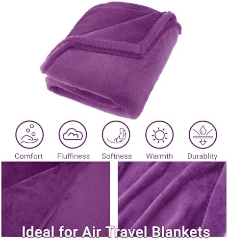 Travel Blanket & Pillow Set, 300 GSM Soft Fleece, 60x43 Inches, 3-in-1 Airplane Blanket, Travel Pillow and Blanket Set, Travel Blanket Airplane Compact with Bag, Travel Essentials, Violet - Image 4